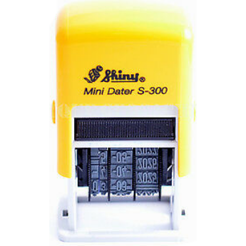 Shiny - 300 önfestékező dátumbélyegző, mini - betű 3 mm - sárga ház / natúr párna