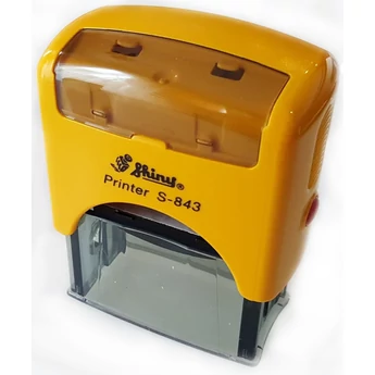 Shiny - rPET-843 bélyegző - 47 x 18 mm - sárga ház / fekete párna - gravirnagyker.hu - Shiny bélyegző - rPET-843-5/0