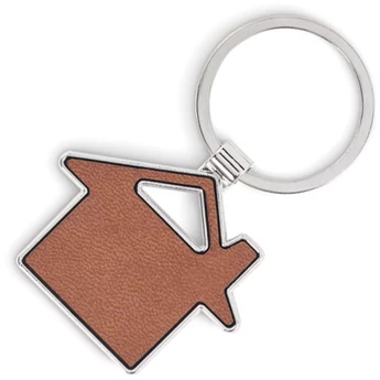 Ház alakú kulcstartó PU bőr betéttel, barna - Udine